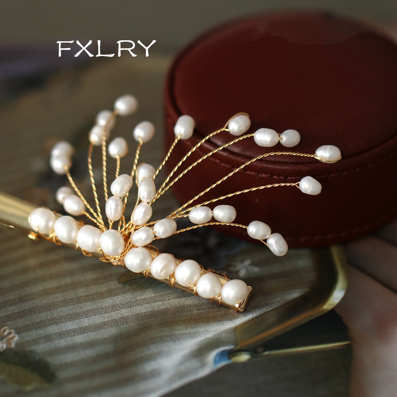 FXLRY 오리지널 수제 천연 진주 꽃 절묘한 새롭고 간단한 머리핀 사이드 클립 사이드 클립 머리 장식
